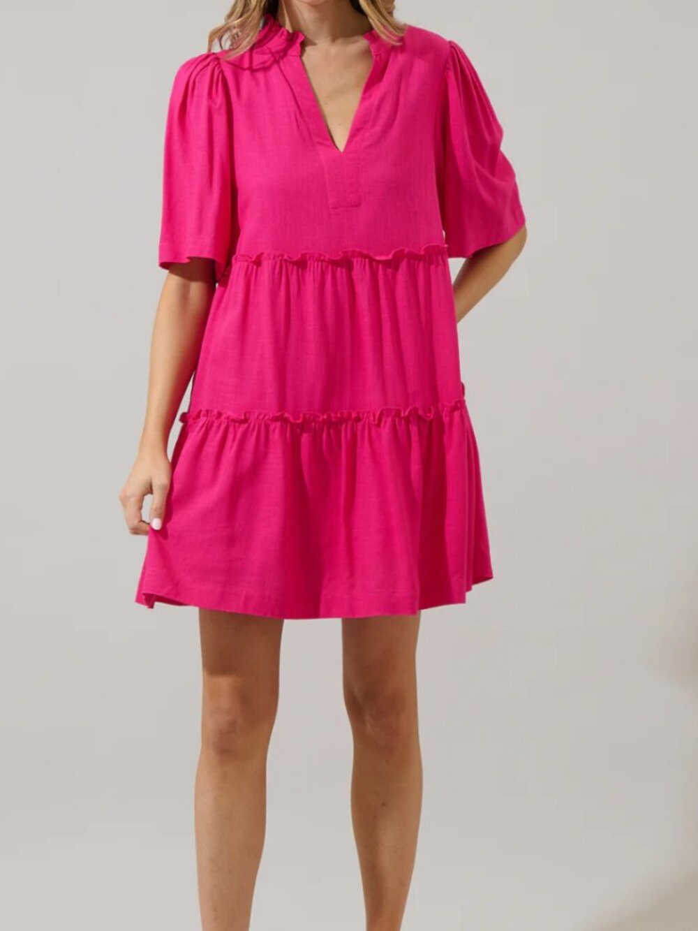 Sugarlips Dixie Split Neck Shift Dress Medium Neon Pink Babydoll Cotton Girly